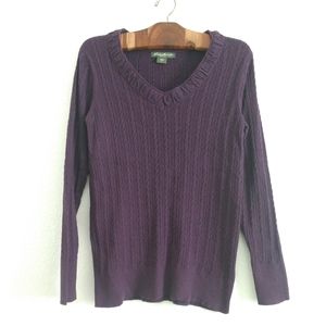 Eddie Bauer Purple Sweater Cable Knit V Neck Size Juniors XL Chest 38"